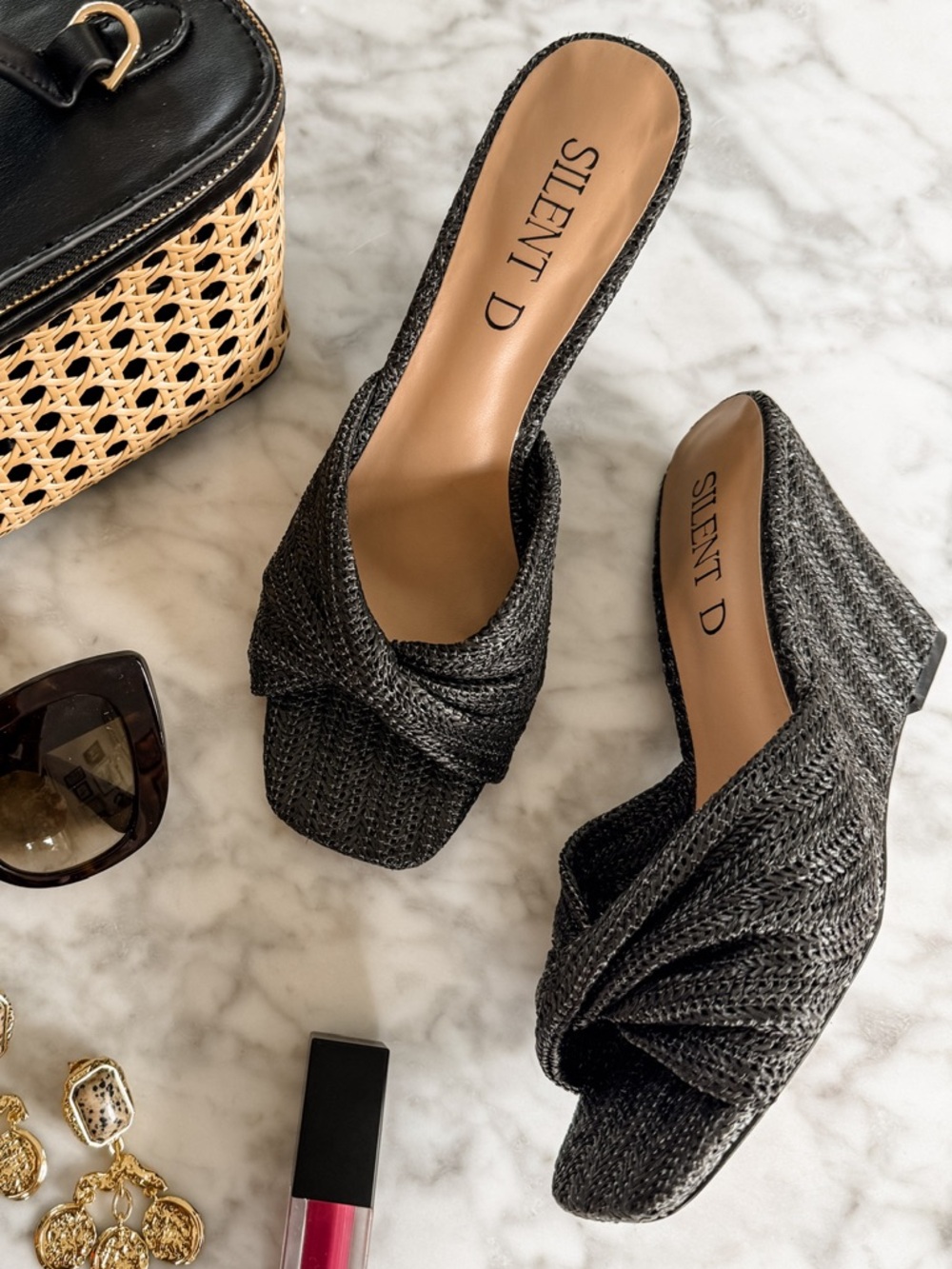 Silent D “Kathy” Woven Twist Wedge Mules